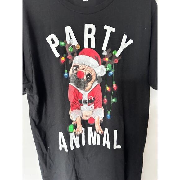 Holiday Time Men's Party Animal Pug Short Sleeve Pullover Graphic T-Shirt Size M - Picture 7 of 10